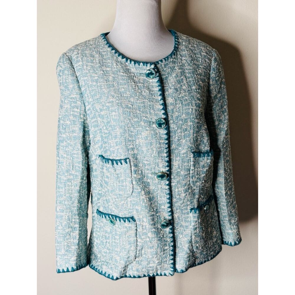 Zara Light Blue Embroidered Jacquard Jacket - Picture 3 of 7